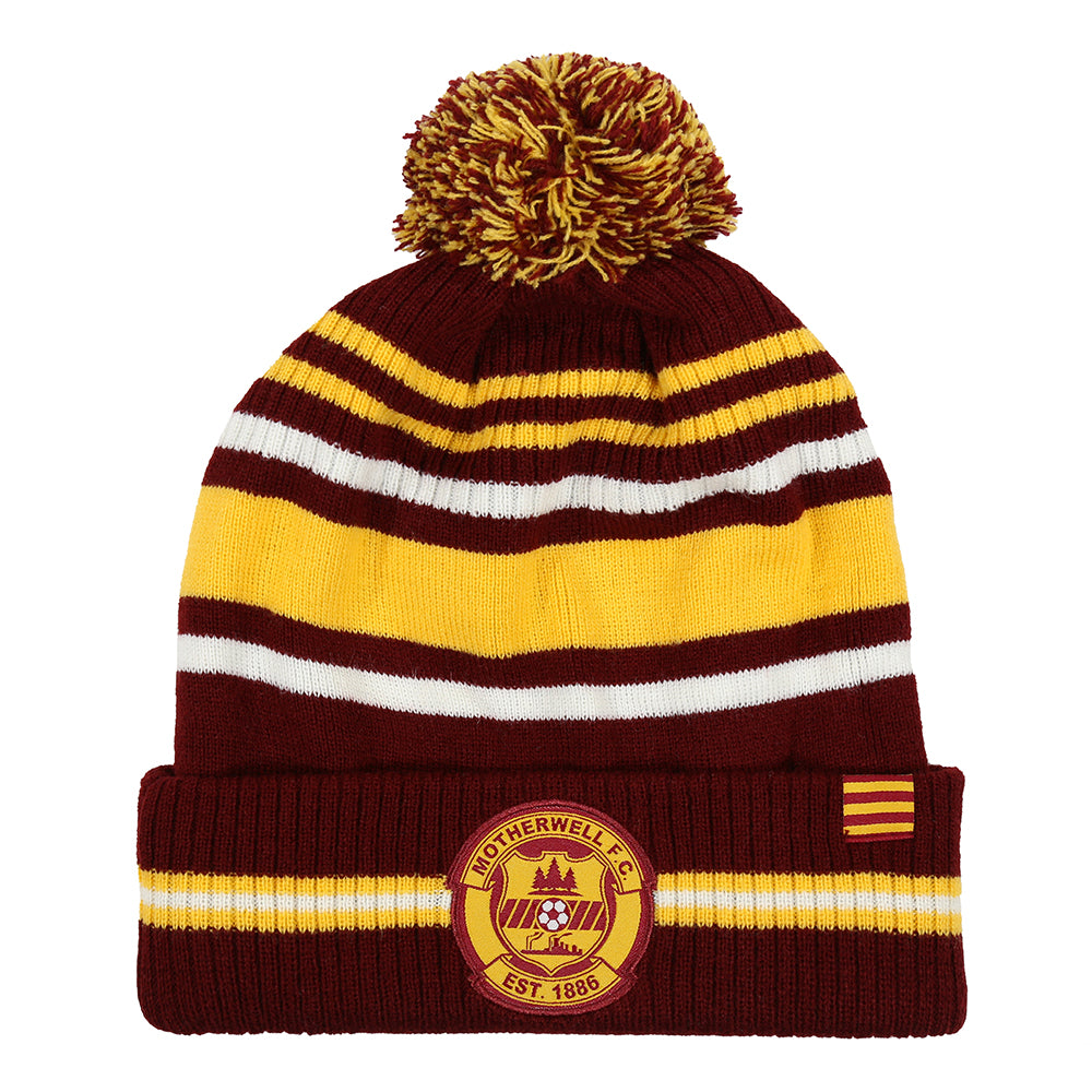 MFC Crest Striped Bobble Hat Claret – The 'Well Shop / MotherwellDirect